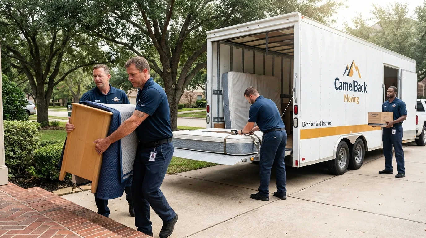 Crew loading residential truck for cross-state move from Steele, MO