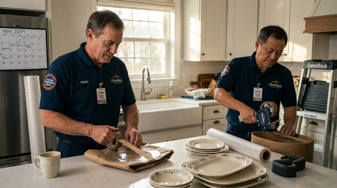 Professional crew packing kitchen dishware in Steele, MO